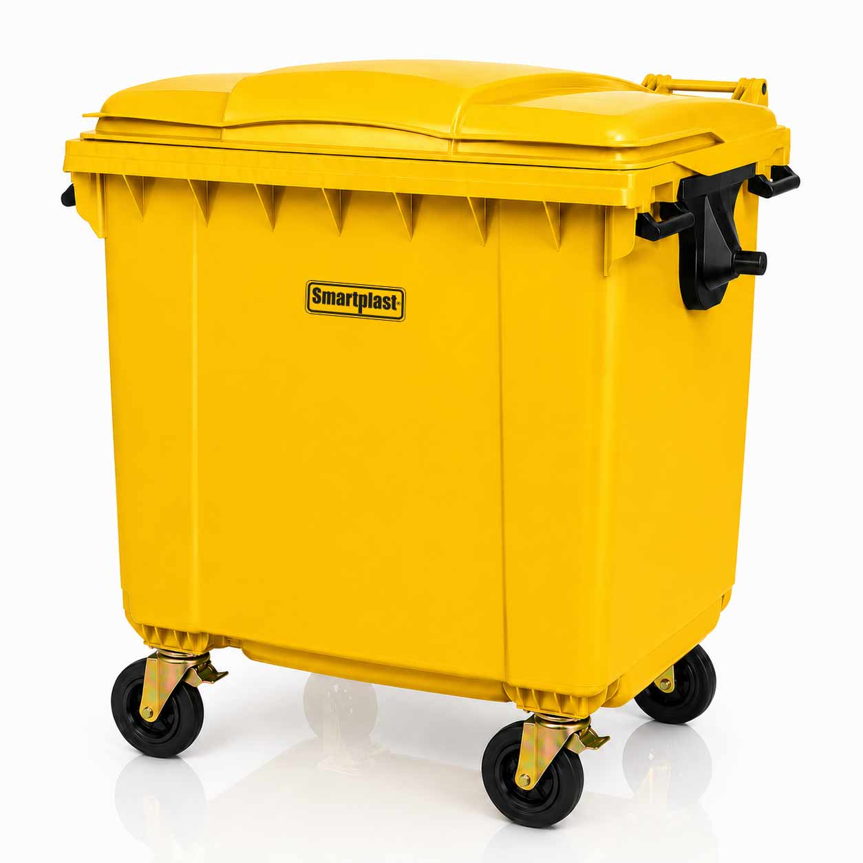 Contenedor plástico de 1100 litros Smartplast color amarillo con ruedas reforzadas Contenedor plástico de 1100 litros Smartplast color amarillo con ruedas reforzadas