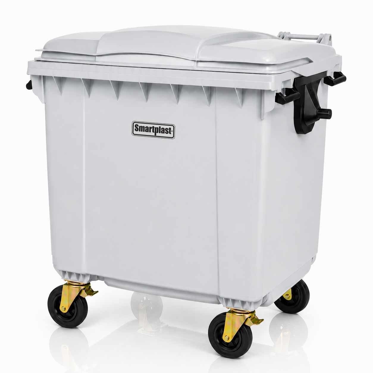Contenedor plástico gris de gran capacidad con ruedas giratorias Contenedor plástico gris de gran capacidad con ruedas giratorias
