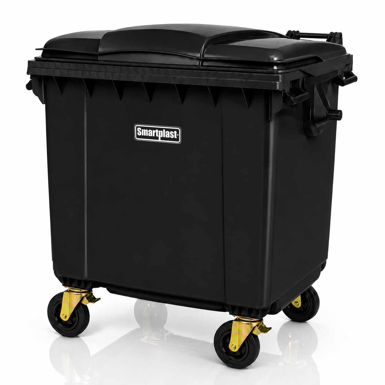 Contenedor negro de HDPE con capacidad de 1100 litros para uso exterior Contenedor negro de HDPE con capacidad de 1100 litros para uso exterior