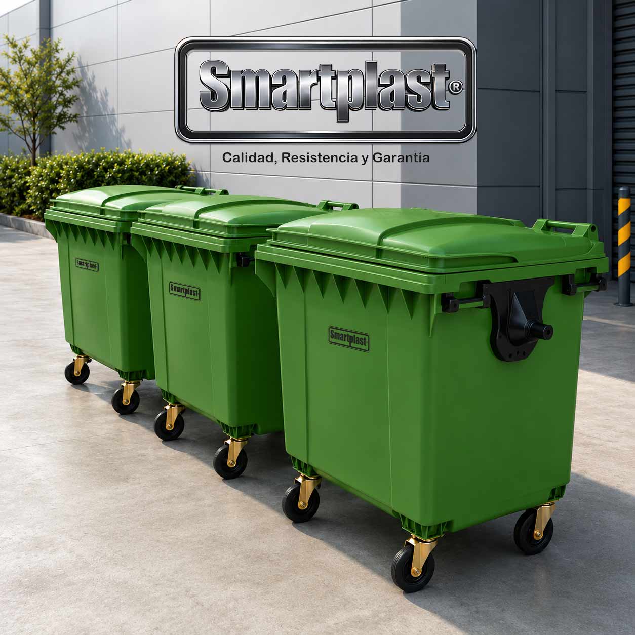 Contenedores de basura de 1100 litros Smartplast en instalaciones industriales Contenedores de basura de 1100 litros Smartplast en instalaciones industriales