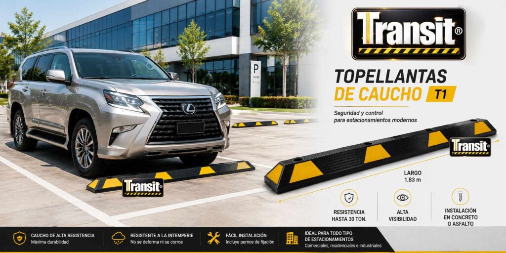 opellantas de estacionamiento de caucho Transit T1 instalado en estacionamiento comercial opellantas de estacionamiento de caucho Transit T1 instalado en estacionamiento comercial